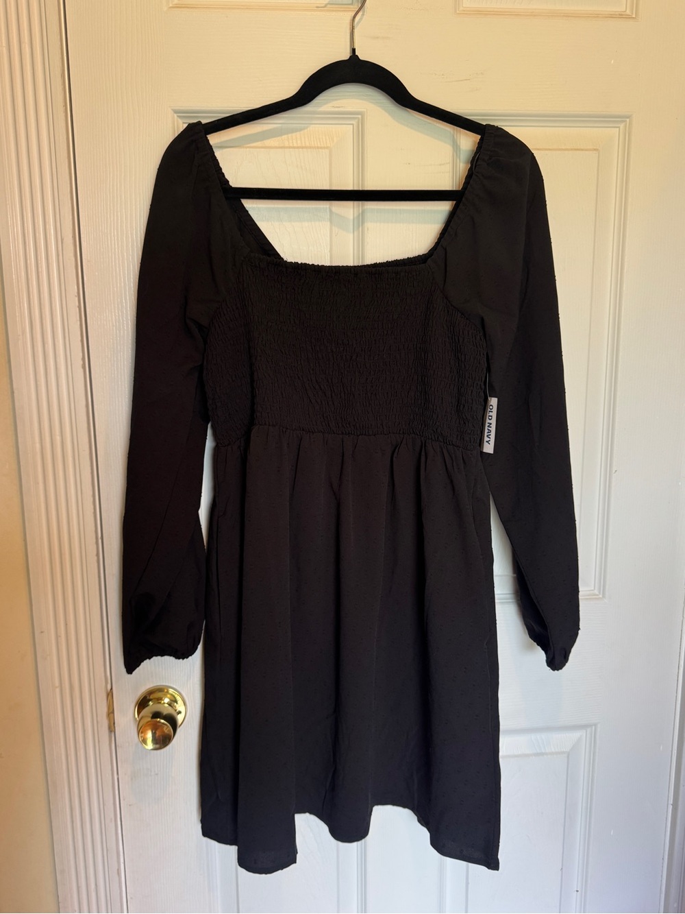 NWT Old Navy Smocked Black Long Sleeve Square Neck Dress